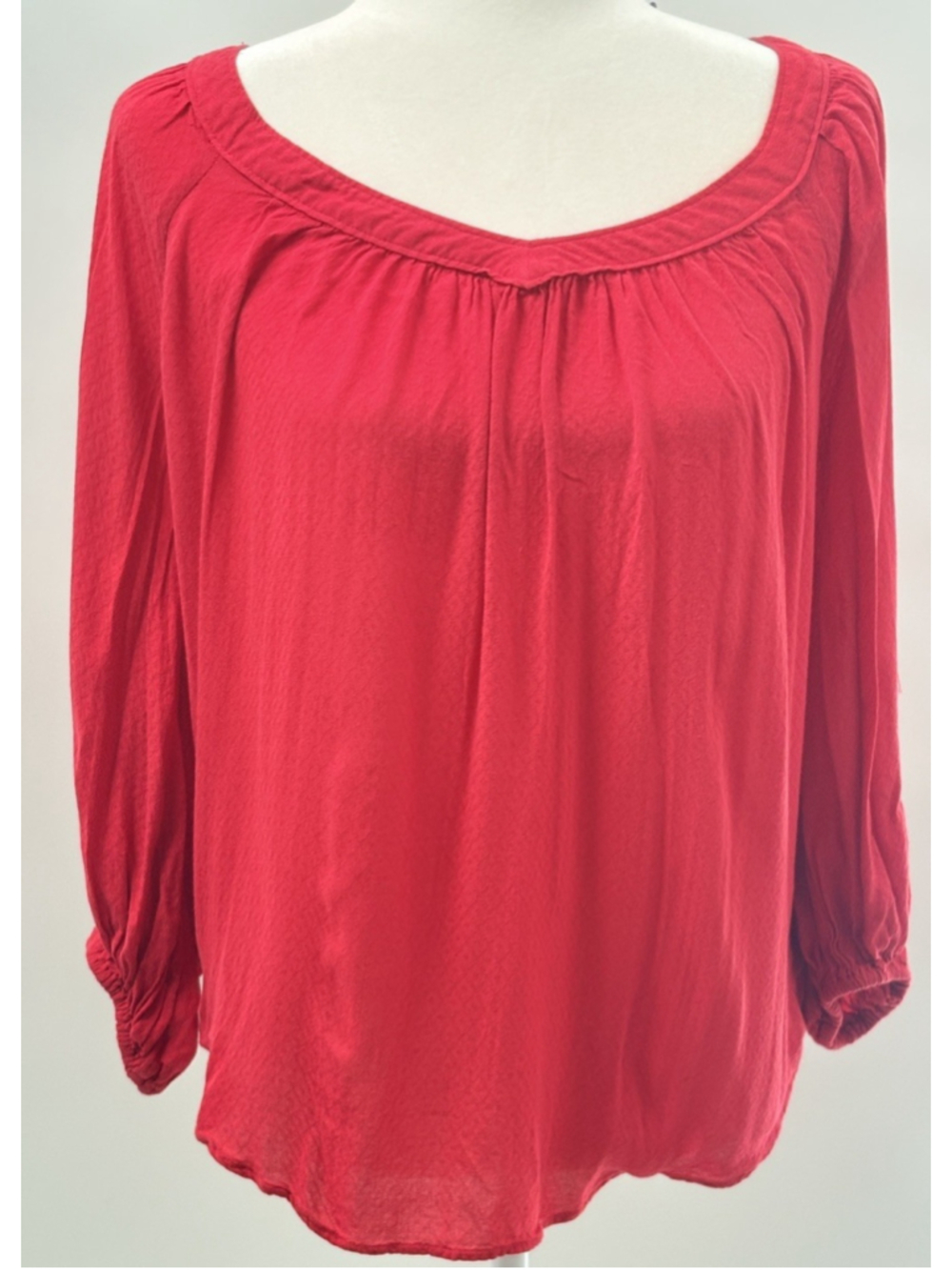 Maeve Anthropologie Red Blouse Sz 0 Peasant Top Boho Cottagecore Scallop V-Neck